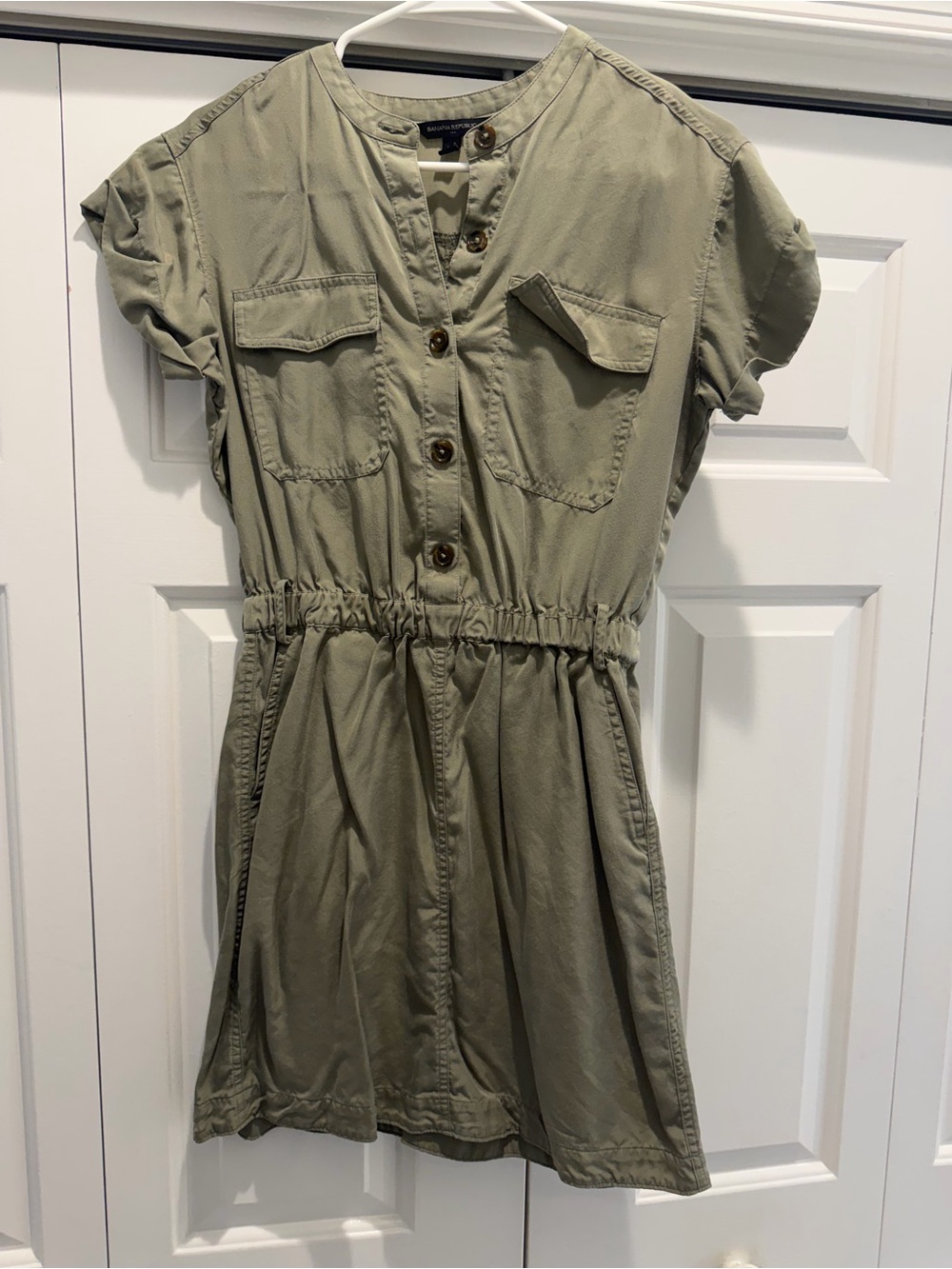 Olive Utility Shirt Dress with Button Front